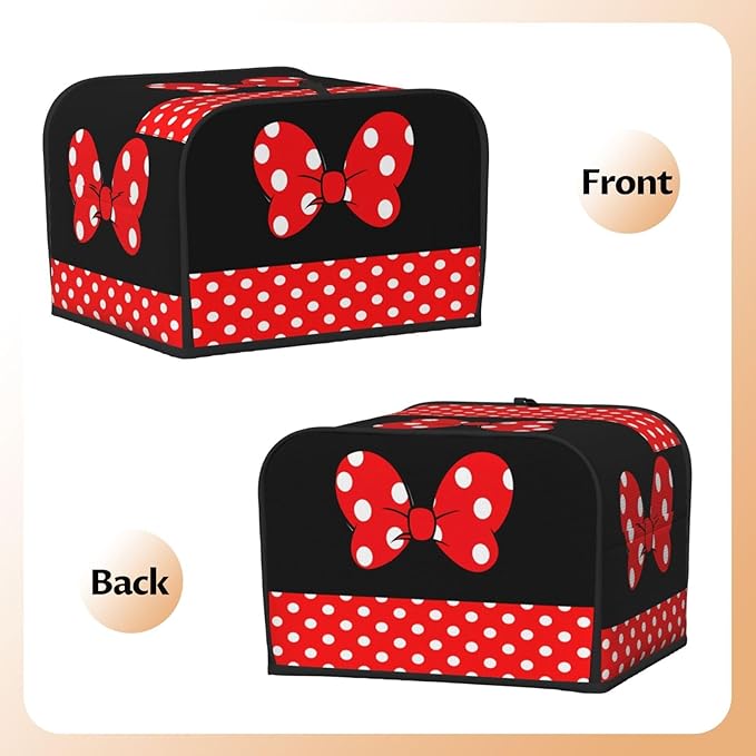 Red Polka Dot Bow Covers for Toasters 4 Slice,Cute Funny Bread Machine Cover with Handle,Washable Stain Resistant Kitchen Small Appliance Cover Dining Decor
