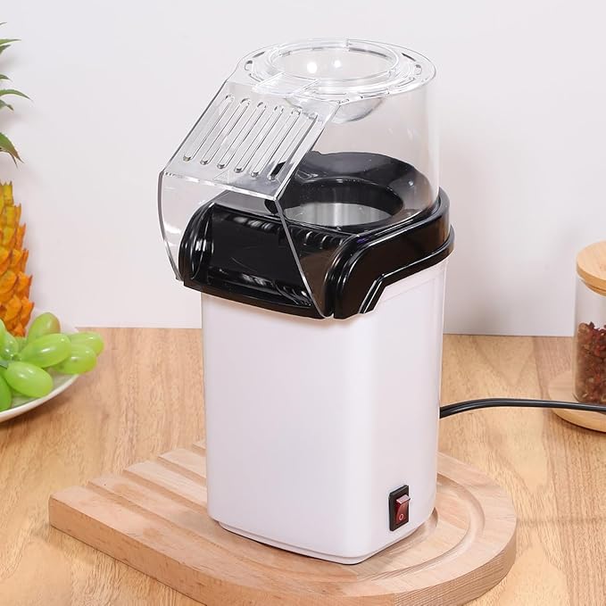 OUNONA Electric Hot Air Popcorn Maker with Measuring Cup Compact 10 Inch Home Popcorn Machine Quick One Button Operation for Party Snacks and Movie Nights Us Plug