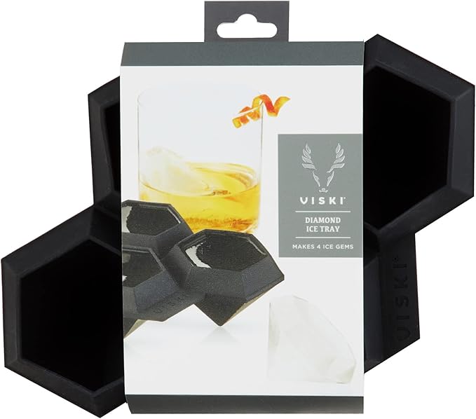 Viski Tray Extra Large Diamond Mold, Craft Ice for Cocktails, Bar Accessories, Set of 1, Makes 4 XL Cubes, Black