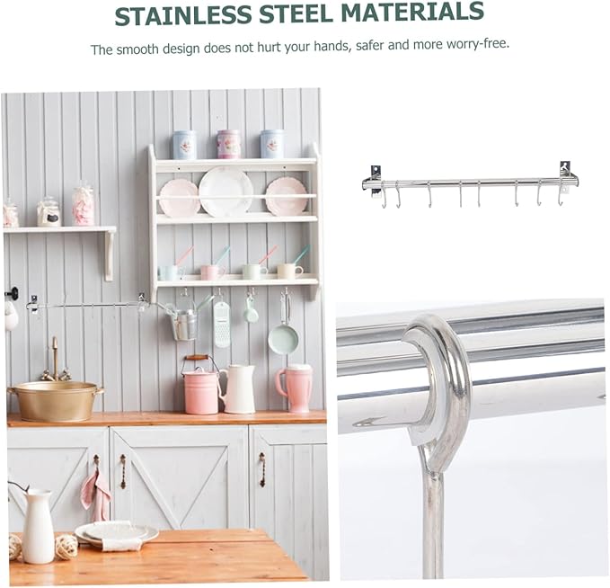 304 Stainless Steel Wall-mounted Kitchen Hook Rack Multi-function Utensil Hanger No Drill Design Easy Installation for Kitchen Organization