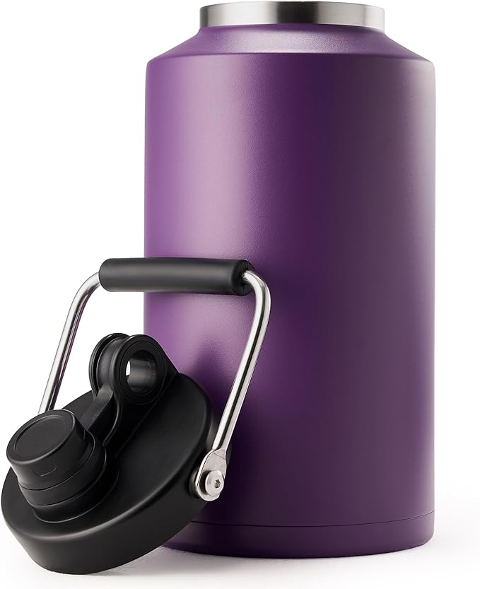 Kerilyn Insulated Gallon Jug with Handle, One Gallon, 128oz Stainless Steel, Large Double Vacuum Water Bottle for Hot & Cold Drinks, Wide Mouth, Sweat Proof, Great for Travel, Camping, Dark Purple