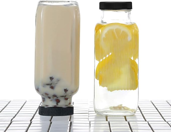 Encheng Vintage Water Bottles,Glass Drinking Bottles 16oz,Square Beverage 500ml With Lids For Kombucha,Tea,Glass Homemade Drinks,Travel Reusable Milk Juiceing 20Pack