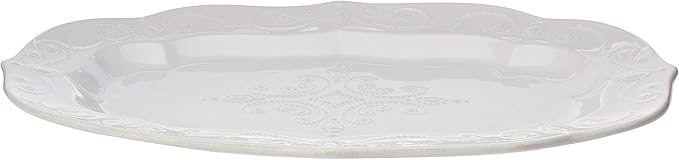 Lenox Serveware, Lenox French Perle White Serving Platter, Oval Shape, 18.5-Inch, Stoneware, Dishwasher Safe, Turkey Platter for Thanksgiving, Winter Hosting, Christmas Serving (White, 1 Piece)