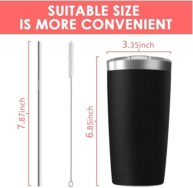 16 pack 20 oz Stainless Steel Insulated Tumbler with Straw and Lid, Double Wall Travel Coffee Mug Vacuum Insulated Bulk Tumbler, Suitable for Vehicle Cup Holders （Black）