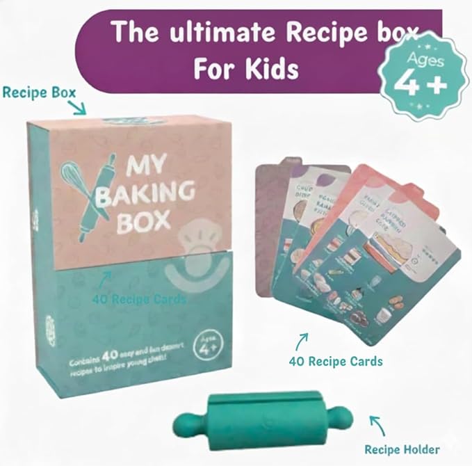 My First Dessert Recipe Box for Kids: Montessori-Inspired, Easy-to-Follow Recipes with Visual Guides. Cookbook for Kids Ages 4+ with Storage Box and Recipe Stand.