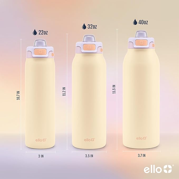 Ello Pop & Fill 22oz Stainless Steel Water Bottle with Quick Fill Technology, Double Walled and Vacuum Insulated Metal, Leak Proof Locking Lid, Sip and Chug, Reusable, BPA Free, Pastel Paradise