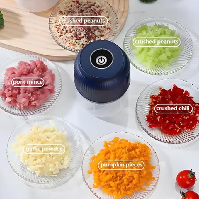 Electric Garlic Chopper, Mini Portable Veggie Chopper, 2026 New Small Garlic Chopper Mincer, USB Rechargeable, Wireless Veggie Grinder, For Mashing Onion, Garlic, Chili, Ginger (Blue, 3 blades)