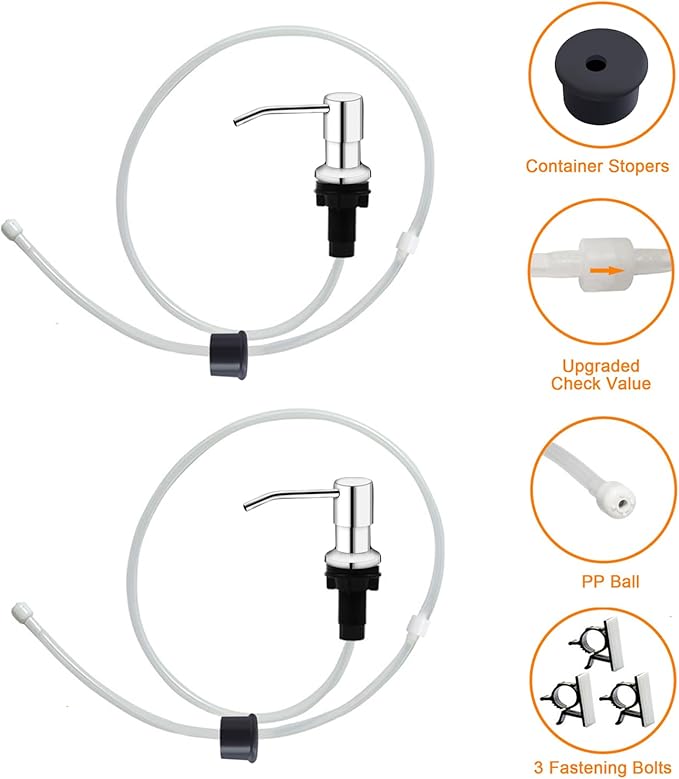 Sink Soap Dispenser, Kichen Sink SoapDispenser, 47" Extension Tube kit, Under Sink Soap Dispenser Pump, No Need More Refills （Chrome-2 Pack）