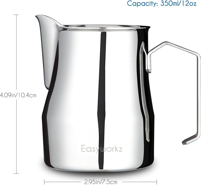 Easyworkz Espresso Steaming Pitcher Stainless Steel 12 oz Latte Art Cup (Sliver), Bundled with Easyworkz Espresso Steaming Pitcher Stainless Steel 20 oz (Black)