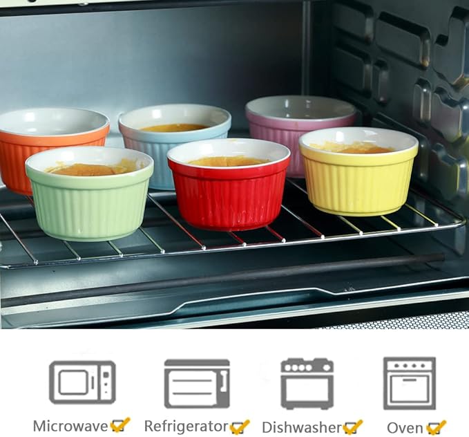 Ramekins 6oz Oven Safe,Creme Brulee Ramekin and Souffle Dishes,Porcelain Baking Bowls,Dipping Sauce Dish.Pudding Cups,Set of 6,Orange