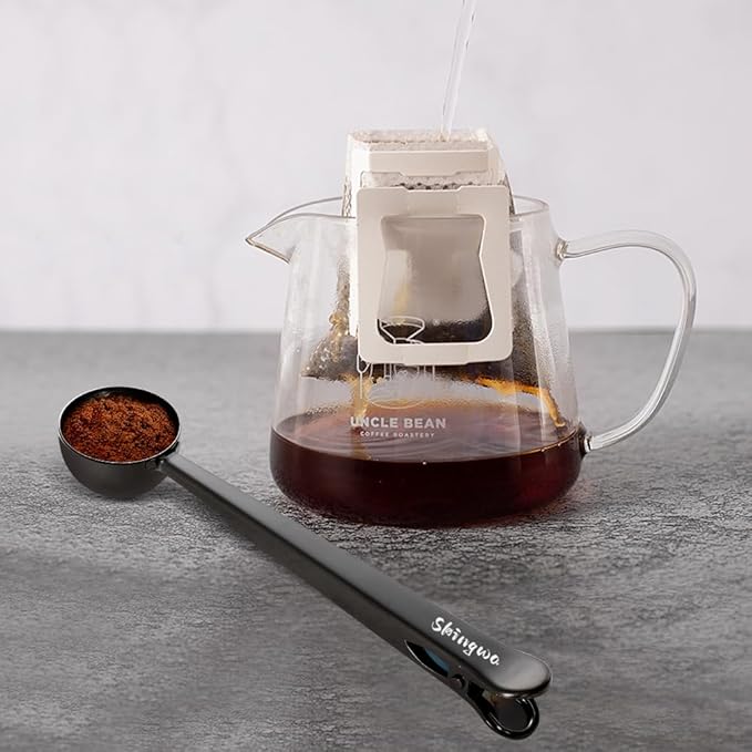 Coffee Scoop with Bag Clip, Multi-Function Milk Powder Measuring Spoon, 20ml (Black+Rose Gold)