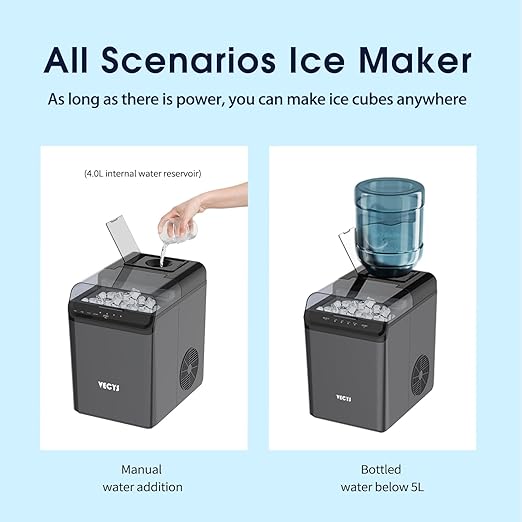 VECYS Cube Ice Maker, Premium Countertop Ice Machine 34LBS Daily Ice Making Capacity and Self-Clean Function with Ice Scoop and Basket, Black
