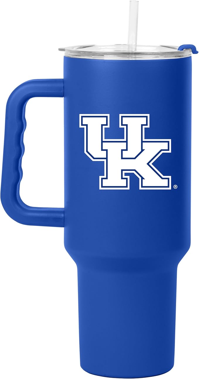 Logo Brands NCAA 40 oz Tumbler with Handle -Stainless Steel Insulated Travel Tumbler with Straw Lid – Powder Coated, Leak-Resistant, Keeps Drinks Hot/Cold – Great for Tailgating, or Everyday Use
