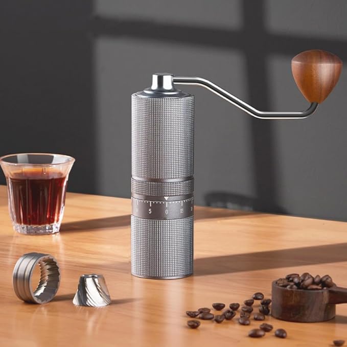 Manual Portable Coffee Grinder with 7 Star Conical Burr, 60 Clicks External Adjustment Full-Metal Coffee Grinder for Coffee Bean Grinder for Espresso, French Press, Travel, Camping, Home & Office Use