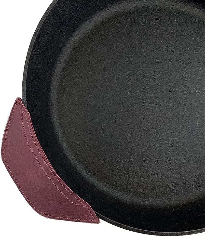 Rustic Leather Hot Handle Holder (Cast Iron Side Kick Potholder) Double Layered, Double Stitched and Handmade by Hide & Drink (Sangria)