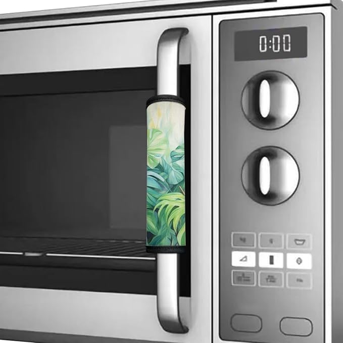6 PCS Refrigerator Door Handle Covers, Kitchen Appliance Protective Gloves Anti-Slip Decor for Ovens Dishwashers Keep Kitchen Appliance Clean Indoor Home Decoration, Green Monstera Leaf