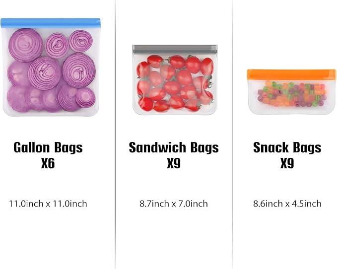 Lerine 16 Pack Reusable Snack Bags Dishwasher Safe, BPA Free Food Storage Bags, Extra Thick Leakproof Reusable Freezer Bags Snack Pouch for Candy, Fruits, Cereal (Multicolor, 16Snack)