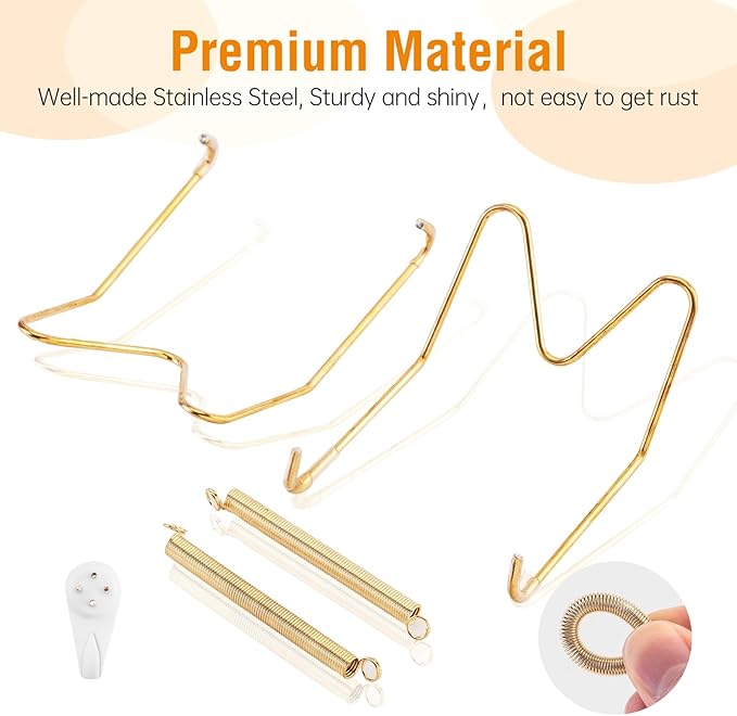3 Pack Plate Hangers for The Wall, Suitable for 12-16 inch Art Plate, Stainless Steel Invisible Heavy Duty Wire Plate Holder with Wall Hooks, Plate Hangers for Displaying Plates, Platter, Dish, Gold