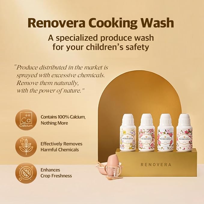 Renovera Fruit & Vegetable Wash | 1 Bottle Lasts 1 Year, Gentle Enough for Baby Food, Single Ingredient, Removes Residues, Calcium Helps Keep Produce Fresh 20x Longer
