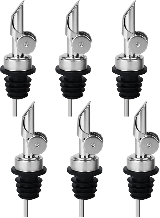 6PCS Liquor Bottle Pourers, Auto Flip Olive Oil Dispenser Spout, Weighted Stainless Steel Alcohol Pourer Spouts, Olive Oil Spout Suitable for About 3/4" Bottle Mouth