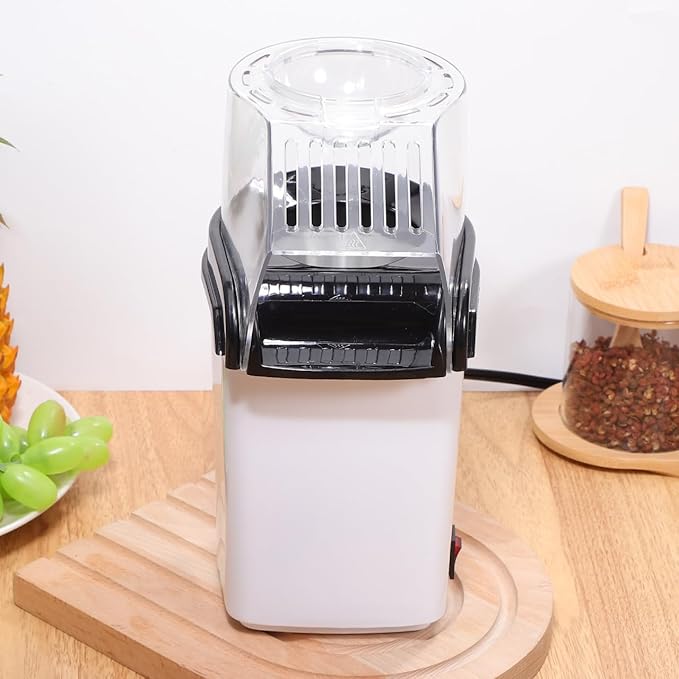 OUNONA Electric Hot Air Popcorn Maker with Measuring Cup Compact 10 Inch Home Popcorn Machine Quick One Button Operation for Party Snacks and Movie Nights Us Plug