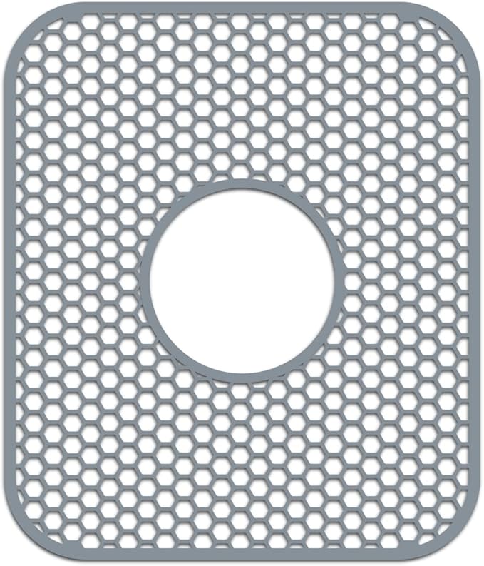 Bestjing Silicone Sink Protectors for Kitchen Sink with Center Drain,13.58''x 11.6'' Folding Non-Slip Heat Resistant Mat Grid for Bottom of Porcelain Stainless Steel Porcelain (Center Hole)