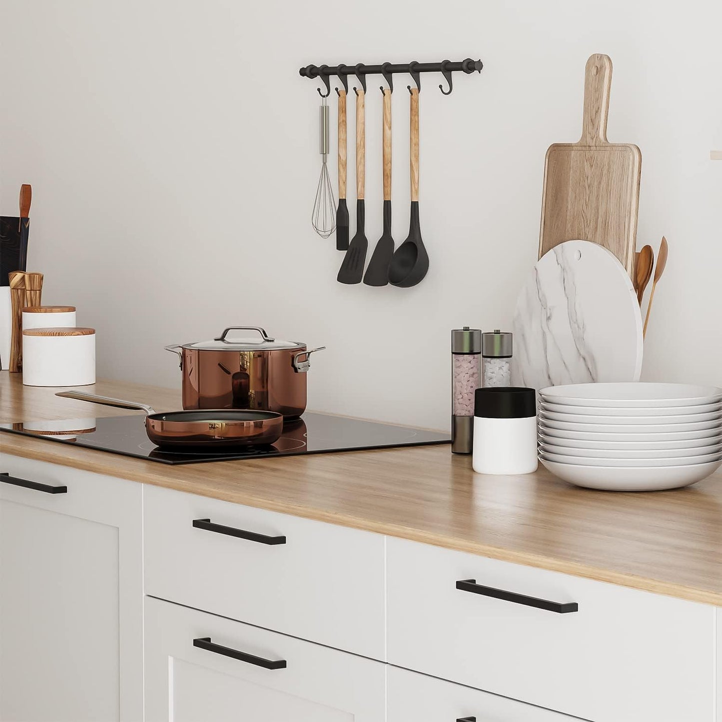 Ravinte 10 Pack Solid 6-1/4 Inch Center to Center Slim Square Bar Drawer Handles - Kitchen Cabinet Hardware in Matte Black - Drawer Pulls and Cabinet Handles