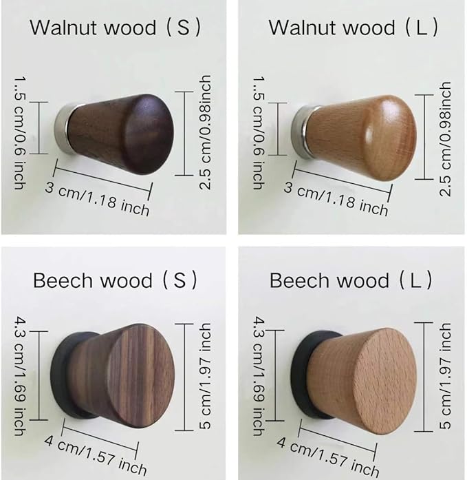 2 PCS Retro Magnetic Hooks, Wrought Iron Wooden Ball Hooks, Creative Punch-Free Storage for Refrigerators, Metal Doors, and Lockers (Beech Wood,L)