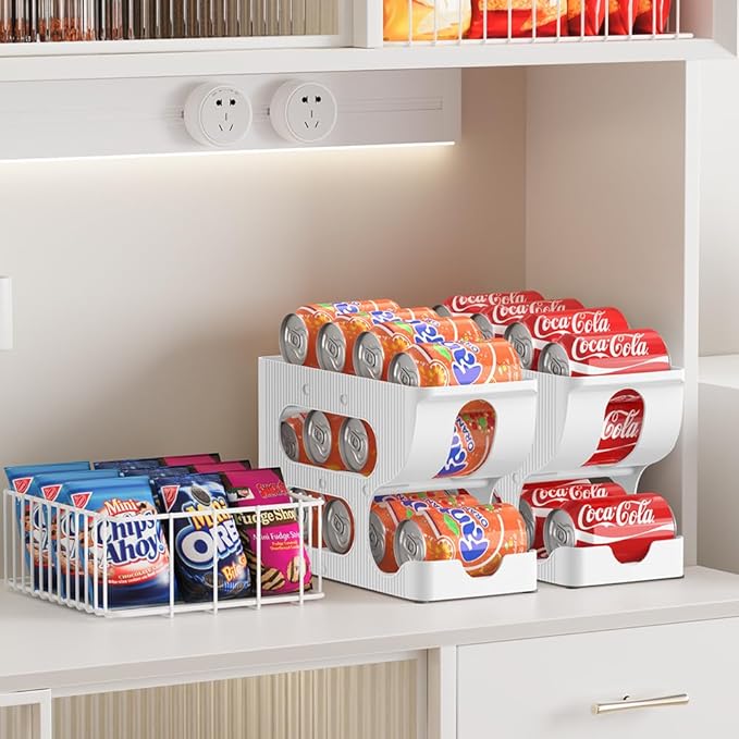 Sotfamily Soda Can Organizer for Pantry/Fridge, Automatic Rolling Pop Can Dispenser/Storage/Holder/Container for Refrigerator or 12" Deep Shelf, Space-Saving Drink Organizer for 24 Standard Cans