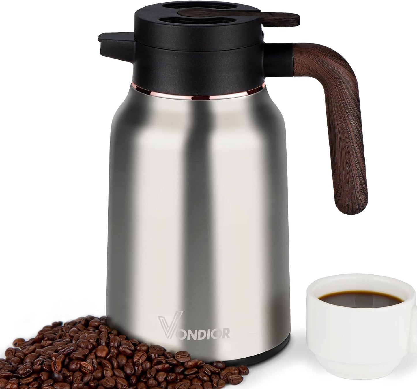 Vondior Coffee Carafe 35oz/1.0L - 24Hours Coffee Thermos- Insulated 304 Stainless Steel Hot Beverage Dispenser - Thermal Coffee Carafes For Keeping Hot/Cold Coffee, Drink Dispenser for Parties