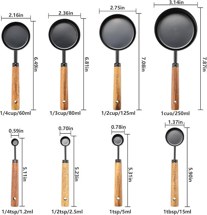 Measuring Cups and Spoons Set Stainless Steel Measuring Cups and Spoons with Wood Handle for Dry and Liquid Ingredient
