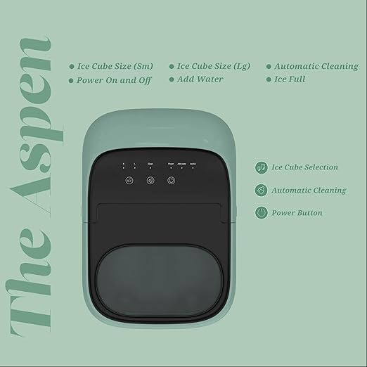 Ice Maker Countertop, 9 Cubes in 6 Mins, 33 lbs per Day, Portable Bullet Ice Machine, Self-Cleaning Ice Makers with Basket and Scoop, Ideal for Home, Kitchen, Camping, RV (Green)