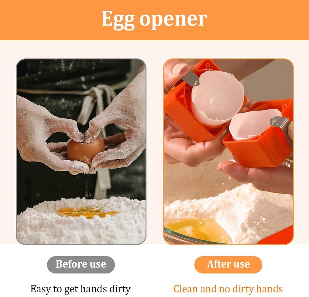 Egg Shell Opener Remover, Eggs Peeler Separator for Boiled and Raw Eggs, Stainless Steel Eggshell Cutter Kitchen Tools for Cooking and Breakfast Prep (Orange Square, 1 Pcs)