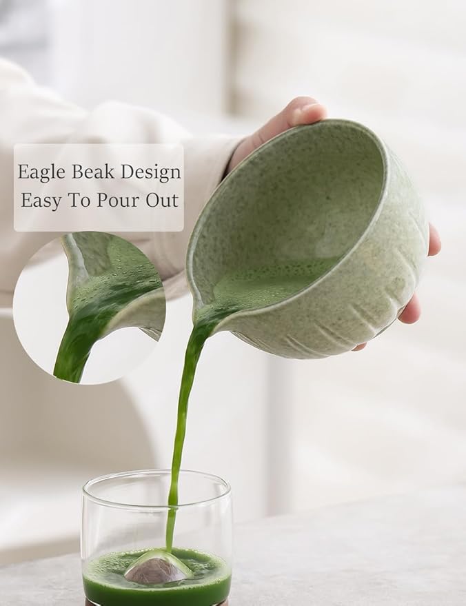 TANG PIN Matcha Set - Match Bowl and Whisk, 15 OZ, Matcha Scoop | Matcha Whisk Stand (Chasen Holder) - 5pc Perfect Matcha Kit for Matcha Tea Ceremony (Mottled Green)