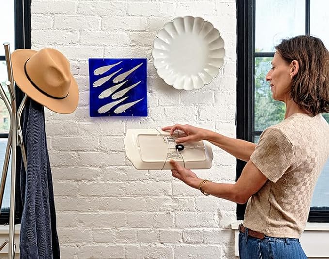 Display Buddie Adjustable Wall Plate Hanger - for Oval Square Round Rectangle Wall Display - Steel - Silicone Hooks - XL Fits 18"-24" up to 8 lbs