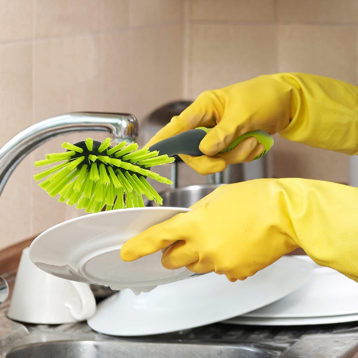 Pine-Sol Long Handle Dish Brush – Heavy Duty Bristle Kitchen Scrubber, Safe with Non-Stick Cookware (Pack of 12)