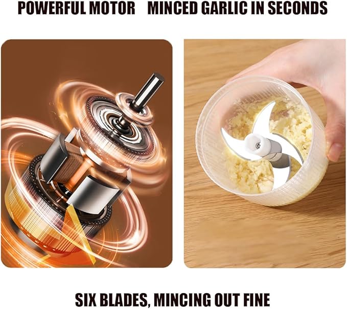 Electric Garlic Chopper, Mini Portable Veggie Chopper, Electric Onion Grinder with 6 Sharp Blade, Mini Food Processor with Container for Mashing Onion, Garlic, Chili, Ginger (2PCS*White)