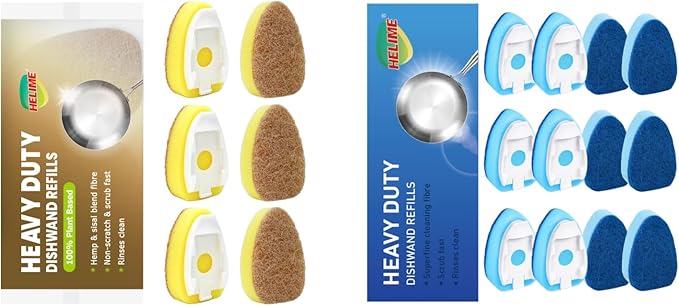 HELIME Natural Dishwand Refills Sponge, Non Scratch Dish Wand Sisal Hemp Replacement Brush Head, Plant Based Heavy Duty Scrubber Dispenser, Dishwashing Cleaning Supplies for Kitchen Sink Dishwash Tool