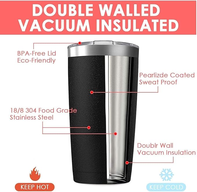 16 pack 20 oz Stainless Steel Insulated Tumbler with Straw and Lid, Double Wall Travel Coffee Mug Vacuum Insulated Bulk Tumbler, Suitable for Vehicle Cup Holders （Black）