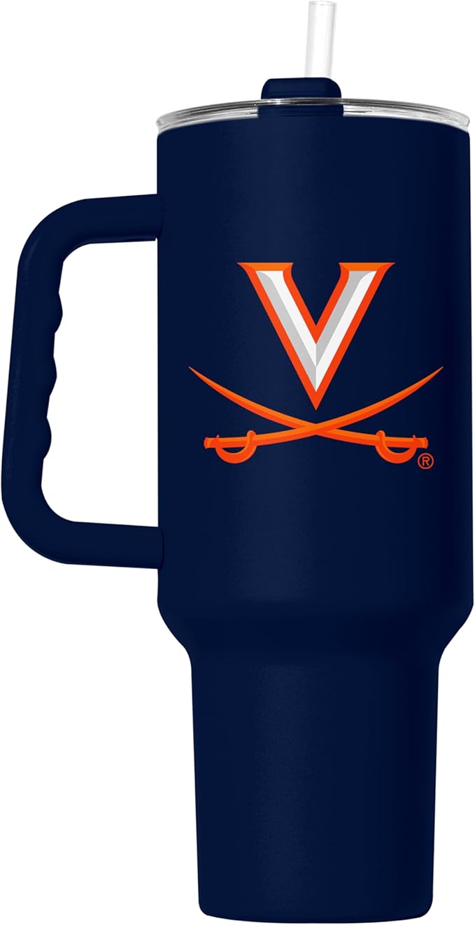 Logo Brands NCAA 40 oz Tumbler with Handle -Stainless Steel Insulated Travel Tumbler with Straw Lid – Powder Coated, Leak-Resistant, Keeps Drinks Hot/Cold – Great for Tailgating, or Everyday Use