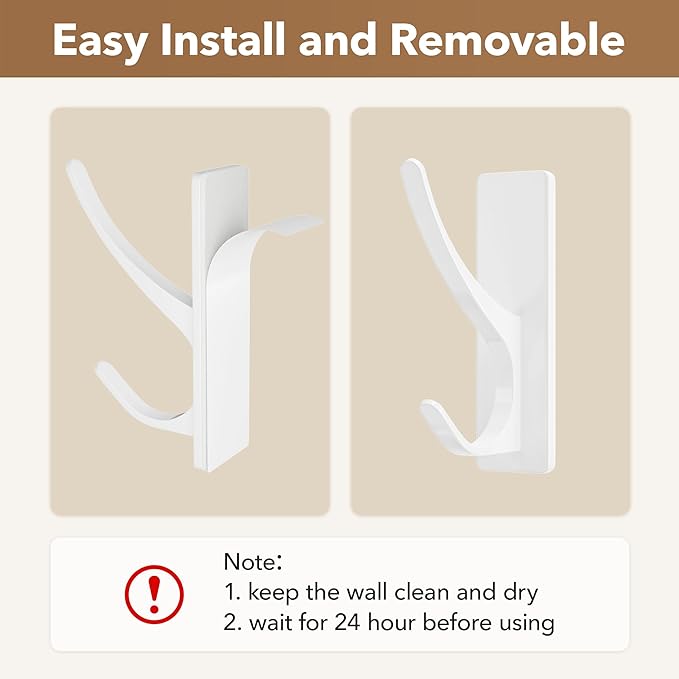 pickpiff White Self Adhesive Coat Hooks for Hanging: 13LB Extra Strong Stainless Wall Hook for Towel, Utensil, Backpack, Hat, Sturdy Metal Hanger for Bathroom, Kitchen, Door, 4-Pack