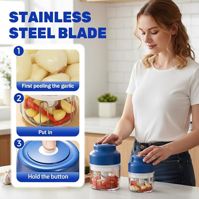Electric Garlic Chopper, 2026 Upgraded Food Processor, USB Rechargeable Portable Wireless Veggie Chopper with 6 Stainless Steel Blades for Garlic Onion Chili Nuts Meat (purple, 250ml)