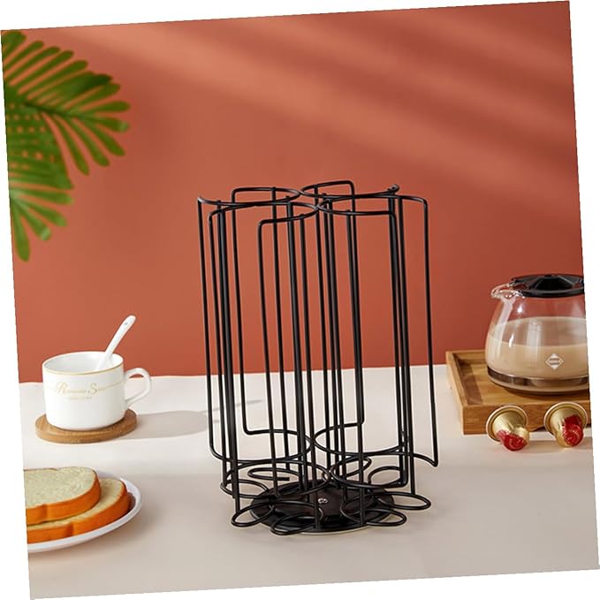 Rotatable Coffee Capsule Holder Rack for 32 Large Capsules, Black Carbon Steel Coffee Capsule Organizer Storage Shelf for Home Kitchen Countertop
