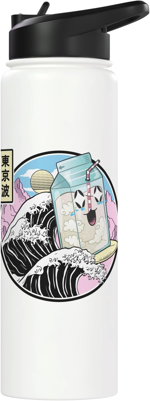 Surfing Milk Carton On Kanagawa Wave Vaporwave Kawaii Anime Stainless Steel Insulated Water Bottle