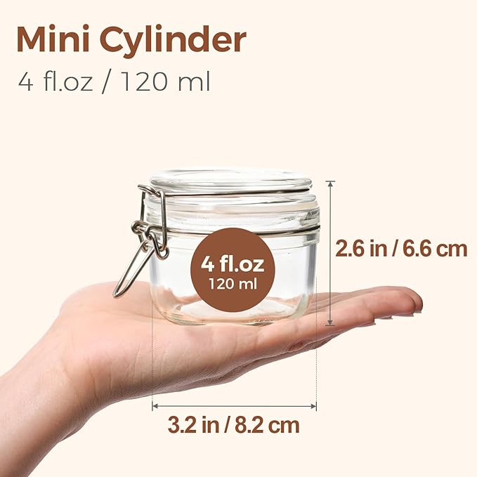 ComSaf 4oz Glass Spice Jars with Airtight Lids (Set of 6), Small Wire Clamp Mason Jars for Herbs, Honey, Jam & DIY Wedding Favors, 120ml Mini Glass Canisters for Pantry & Kitchen Organization