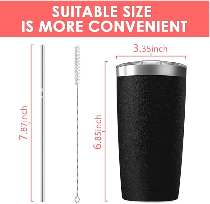 20oz Tumbler Vacuum Insulated Travel Mug with Lids, Stainless Steel Double Wall Bulk Cup for Home, Office, Outdoor Suitable for Vehicle Cup Holders(Set of 8, Black)