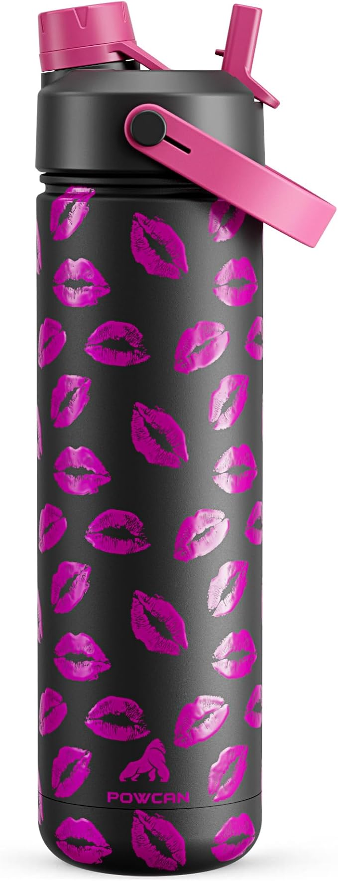 POWCAN 26 oz Insulated Water Bottle with 2-in-1 Straw and Spout Lid, Keep Cold 24H, Leak-Proof, Fits in Car Cup Holder, Stainless Steel Water Bottle for Gift, Holiday, Trip and School (Midnight Kiss)