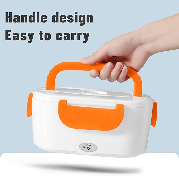 Electric Lunch Box 2 In 1 Food Heater 12V 24V 110V Portable Food Warmer for Car and Home Removable Stainless Steel Heated Bento Box (Orange)