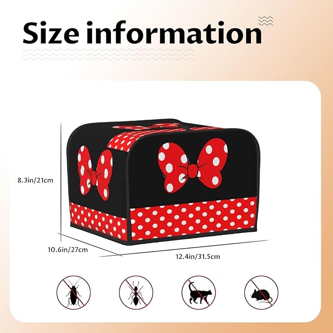 Red Polka Dot Bow Covers for Toasters 4 Slice,Cute Funny Bread Machine Cover with Handle,Washable Stain Resistant Kitchen Small Appliance Cover Dining Decor