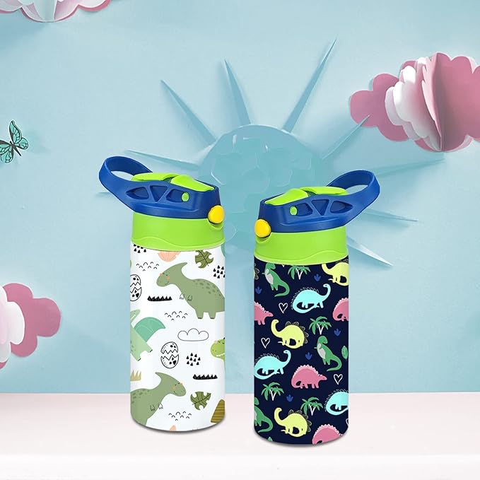 Kids Sublimation Tumbler,12oz Sublimation Water Bottle Blanks,Straight Stainless Steel Todder Sippy Cup,Double Wall Insulated Sippy Tumbler with Handle,Shrink Films,Leak Proof (Blue)